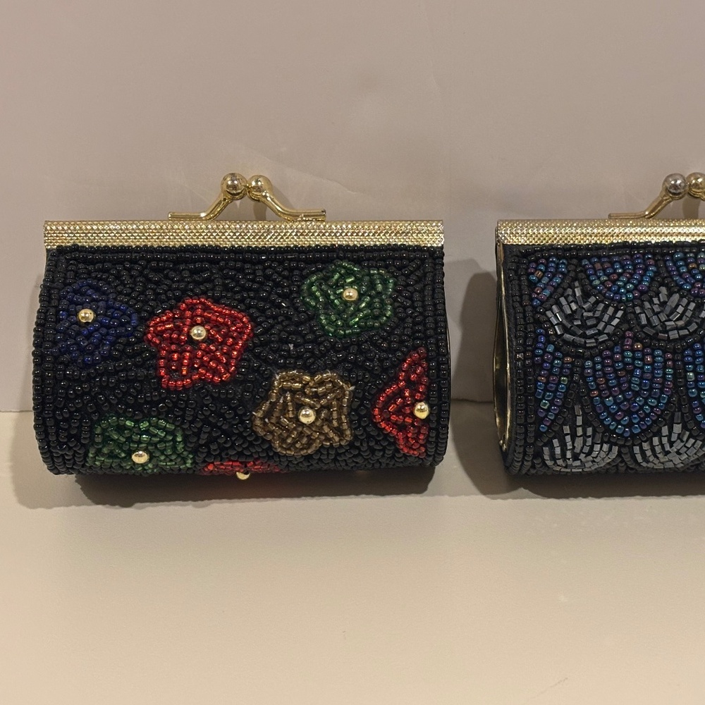Vintage Beaded Lipstick Compact #1Floral or #2 Iridescent Black/Blue/Purple